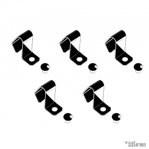 Clips and rivets per wheel to attach a hub cap onto a 5 lug wheel 1 wheel, 5 pieces